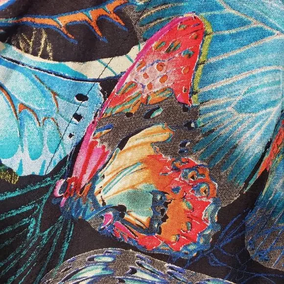Vintage Chico's silk butterfly print open front blouse w tie accent sleeves sz M - Picture 10 of 10